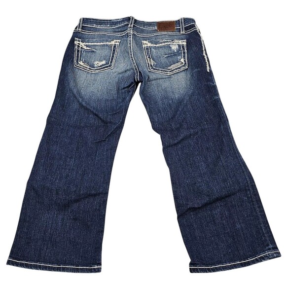 BKE Stella Capri Jeans Low-Rise Distressed Dark Wash Thick Stitch Womens 28x22 - Picture 11 of 16